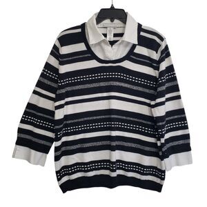 Alfred Dunner Women's Petite PXL Black and White Blouse and Sweater Combo